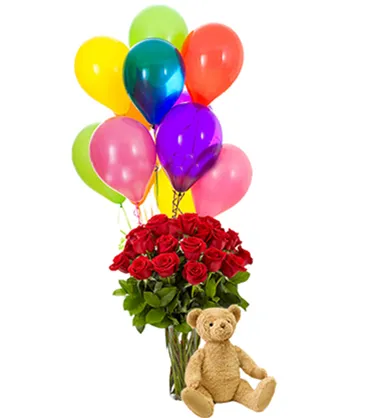 Roses Balloons Teddy