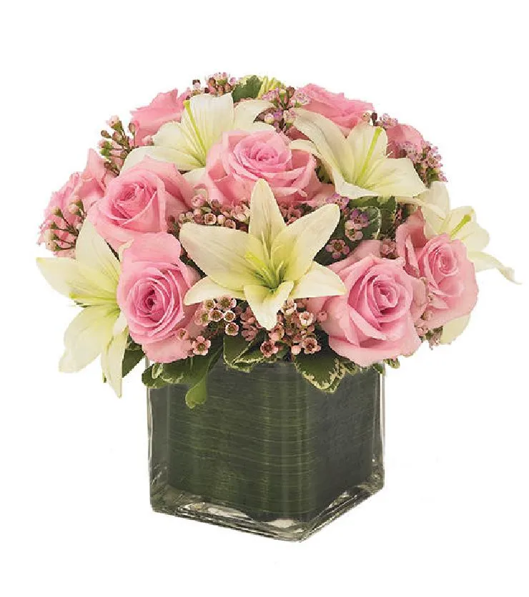 Pink Rose & Lily Cube Bouquet